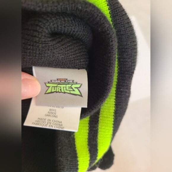 Boys Ninja Turtles Black Green Warm Fall Winter Beanie Toque Hat + Gloves Set - Picture 6 of 8